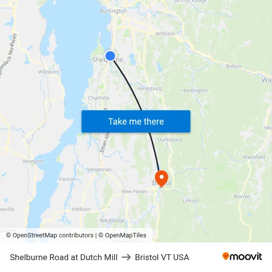 Shelburne Road at Dutch Mill to Bristol VT USA map