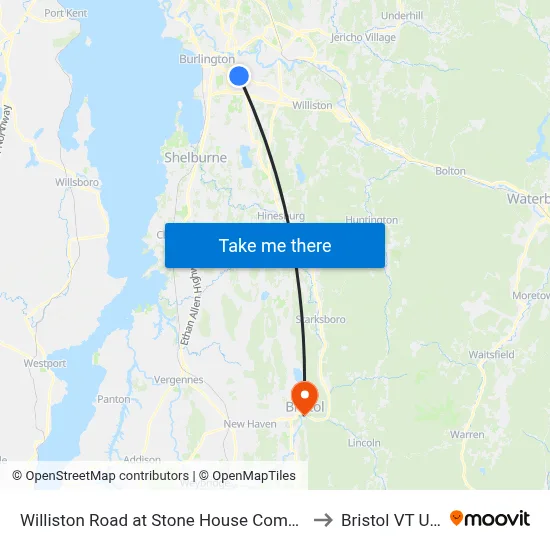 Williston Road at Stone House Commons to Bristol VT USA map
