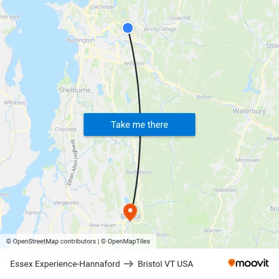 Essex Experience-Hannaford to Bristol VT USA map