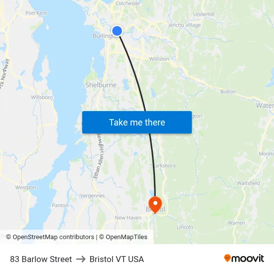 83 Barlow Street to Bristol VT USA map
