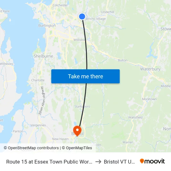 Route 15 at Essex Town Public Works to Bristol VT USA map