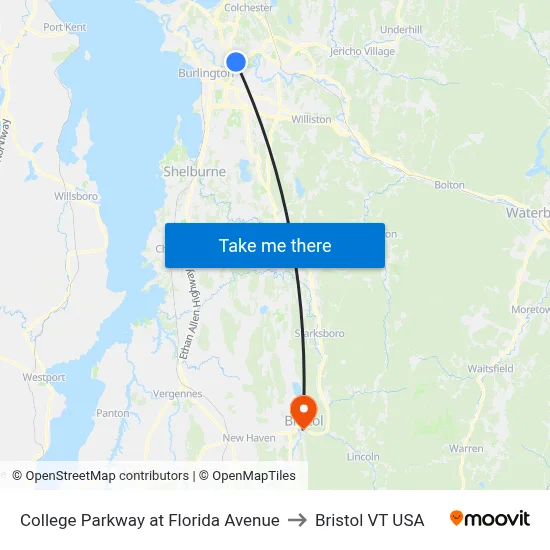 College Parkway at Florida Avenue to Bristol VT USA map