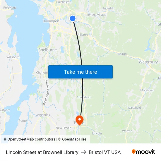 Lincoln Street at Brownell Library to Bristol VT USA map