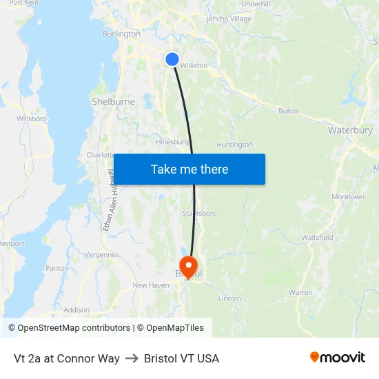 Vt 2a at Connor Way to Bristol VT USA map