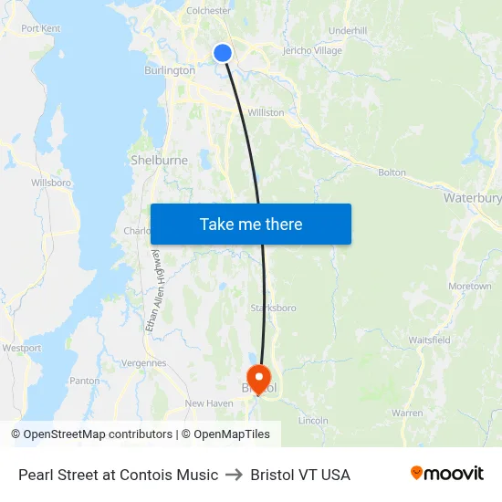 Pearl Street at Contois Music to Bristol VT USA map