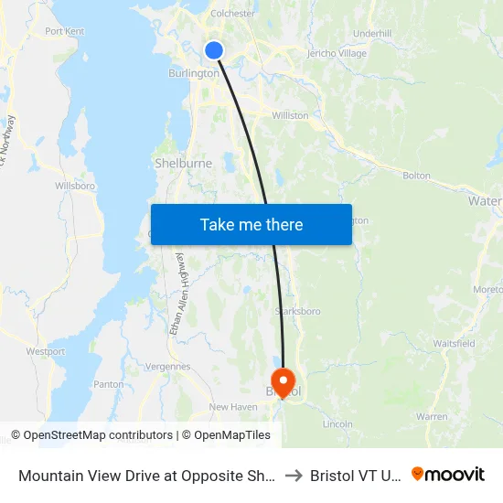 Mountain View Drive at Opposite Shaw's to Bristol VT USA map