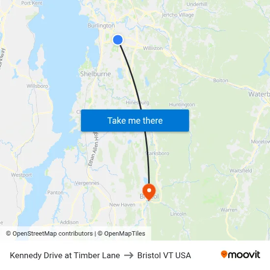 Kennedy Drive at Timber Lane to Bristol VT USA map
