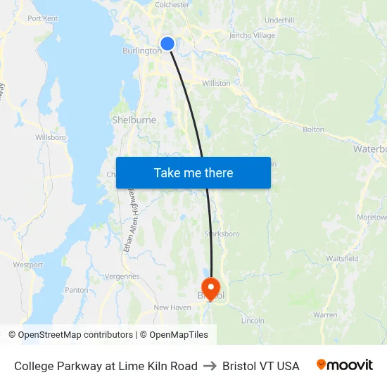 College Parkway at Lime Kiln Road to Bristol VT USA map