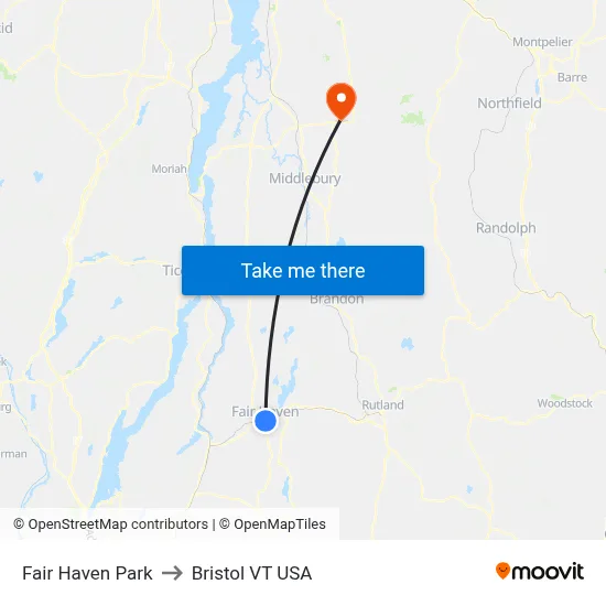 Fair Haven Park to Bristol VT USA map