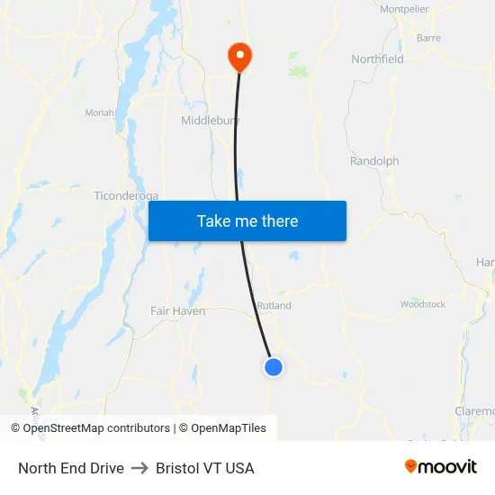 North End Drive to Bristol VT USA map