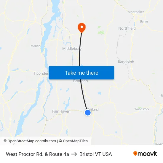 West Proctor Rd. & Route 4a to Bristol VT USA map