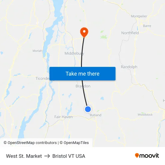 West St. Market to Bristol VT USA map