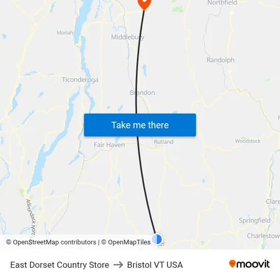 East Dorset Country Store to Bristol VT USA map