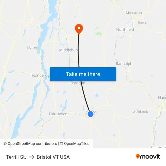 Terrill St. to Bristol VT USA map