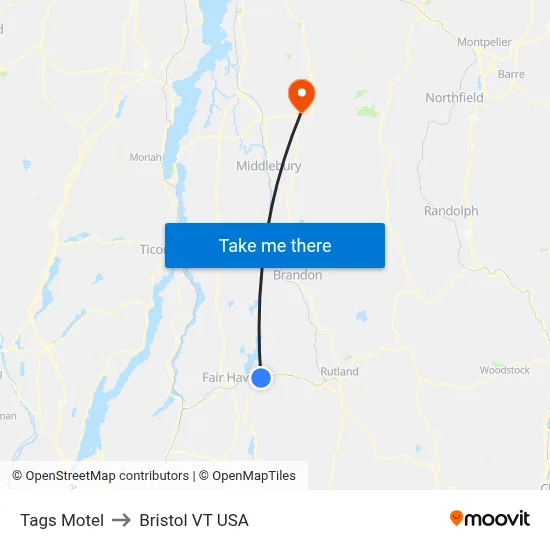 Tags Motel to Bristol VT USA map