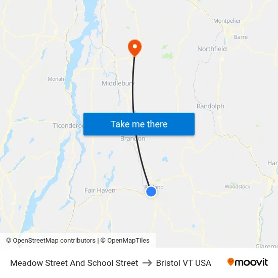 Meadow Street And School Street to Bristol VT USA map