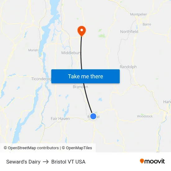 Seward's Dairy to Bristol VT USA map