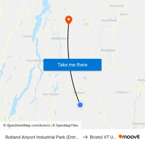 Rutland Airport Industrial Park (Entrance) to Bristol VT USA map