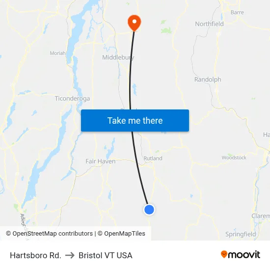 Hartsboro Rd. to Bristol VT USA map