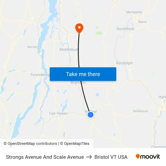 Strongs Avenue And Scale Avenue to Bristol VT USA map