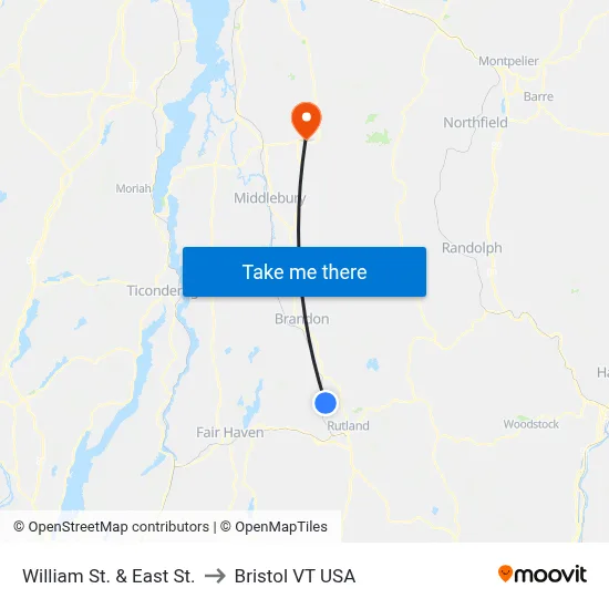William St. & East St. to Bristol VT USA map
