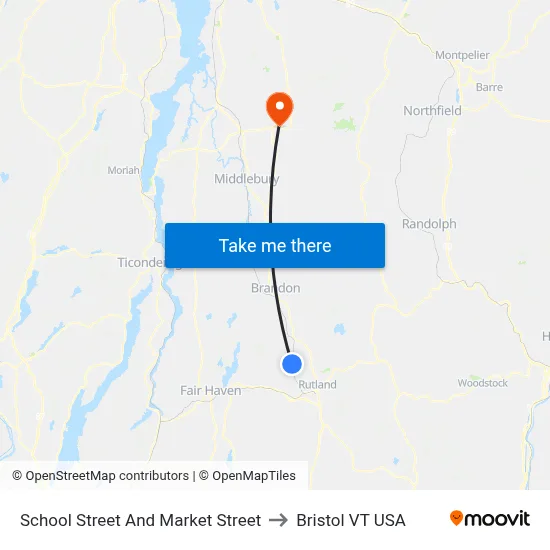 School Street And Market Street to Bristol VT USA map