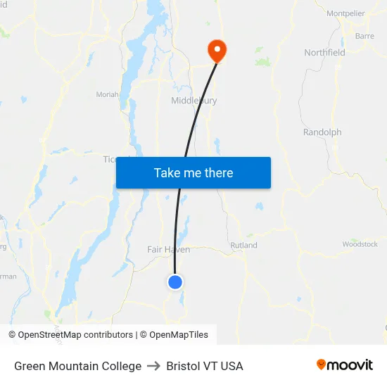 Green Mountain College to Bristol VT USA map