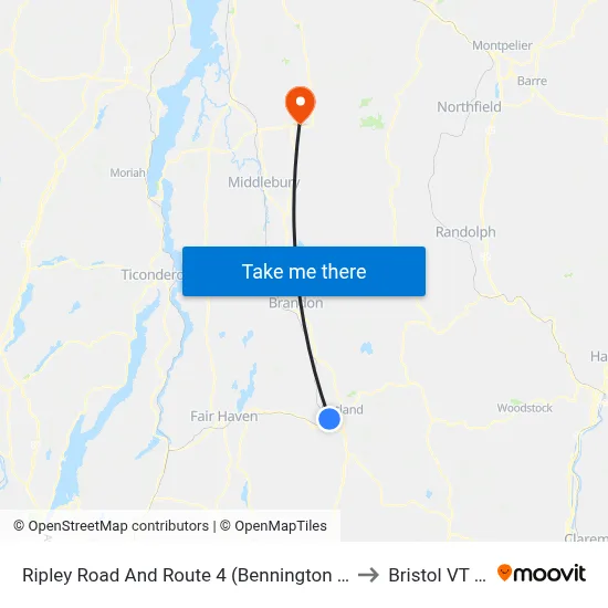 Ripley Road And Route 4 (Bennington Furniture) to Bristol VT USA map