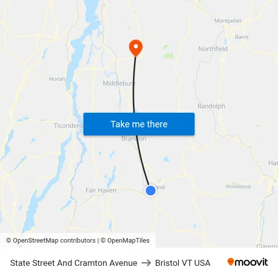 State Street And Cramton Avenue to Bristol VT USA map