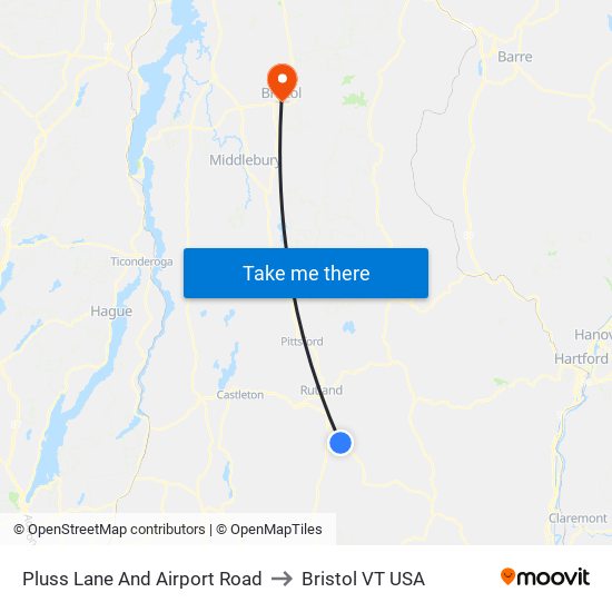 Pluss Lane And Airport Road to Bristol VT USA map