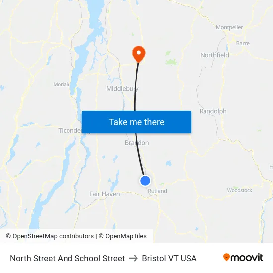 North Street And School Street to Bristol VT USA map