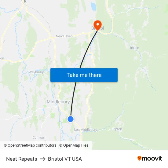 Neat Repeats to Bristol VT USA map