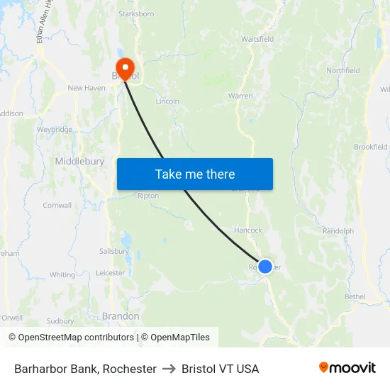 Barharbor Bank, Rochester to Bristol VT USA map