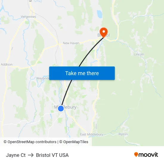 Jayne Ct to Bristol VT USA map