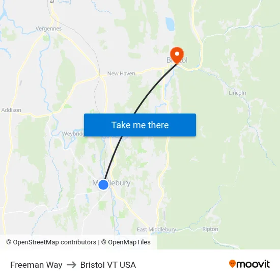 Freeman Way to Bristol VT USA map