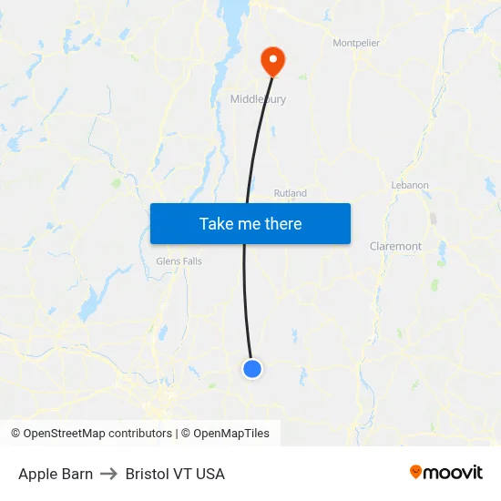 Apple Barn to Bristol VT USA map