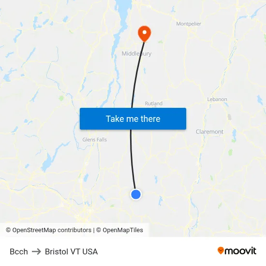 Bcch to Bristol VT USA map