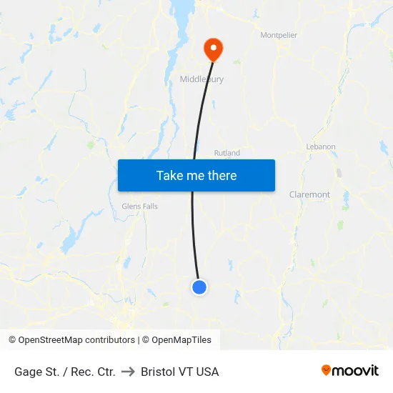 Gage St. / Rec. Ctr. to Bristol VT USA map