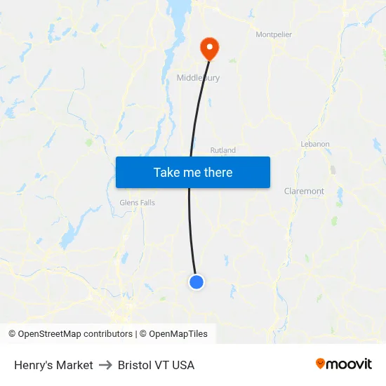 Henry's Market to Bristol VT USA map