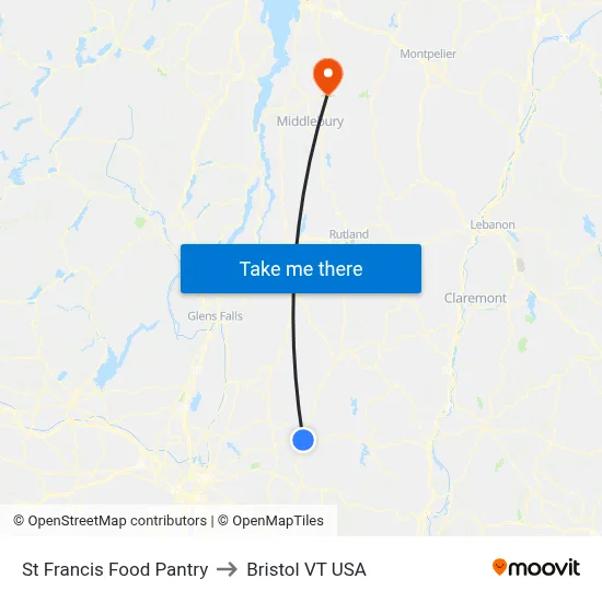 St Francis Food Pantry to Bristol VT USA map