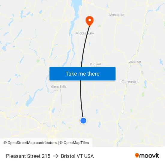 Pleasant Street 215 to Bristol VT USA map