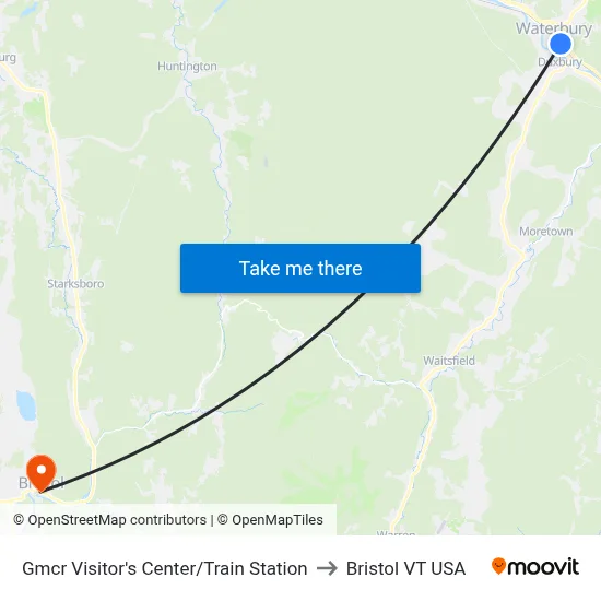 Gmcr Visitor's Center/Train Station to Bristol VT USA map