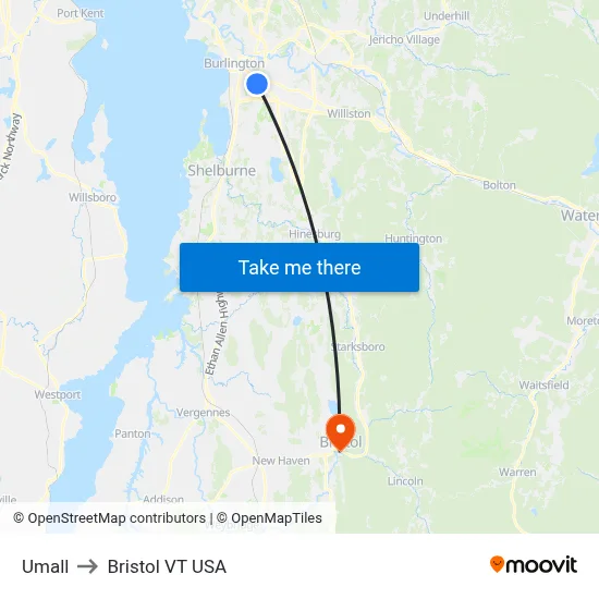 Umall to Bristol VT USA map