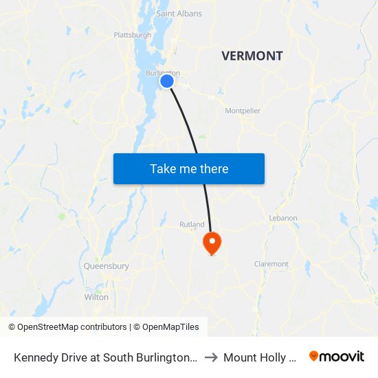 Kennedy Drive at South Burlington High School to Mount Holly VT USA map