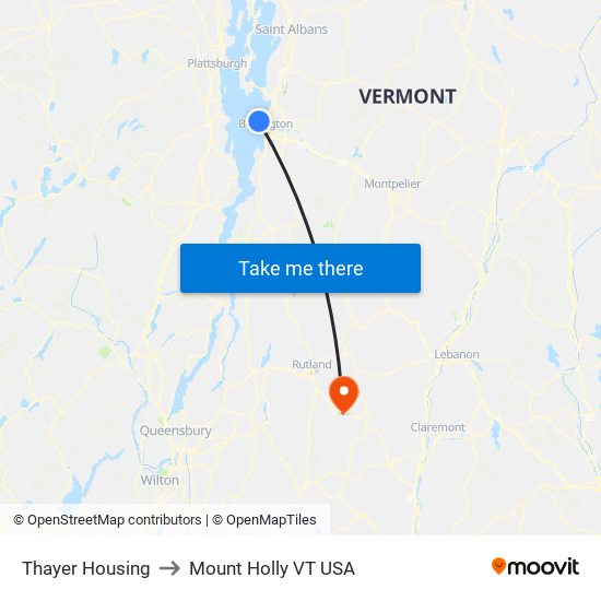 Thayer Housing to Mount Holly VT USA map