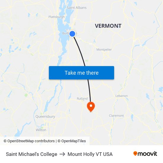 Saint Michael's College to Mount Holly VT USA map