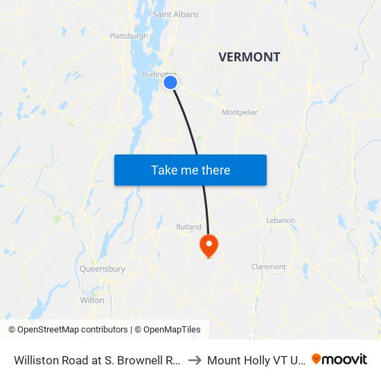 Williston Road at S. Brownell Road to Mount Holly VT USA map