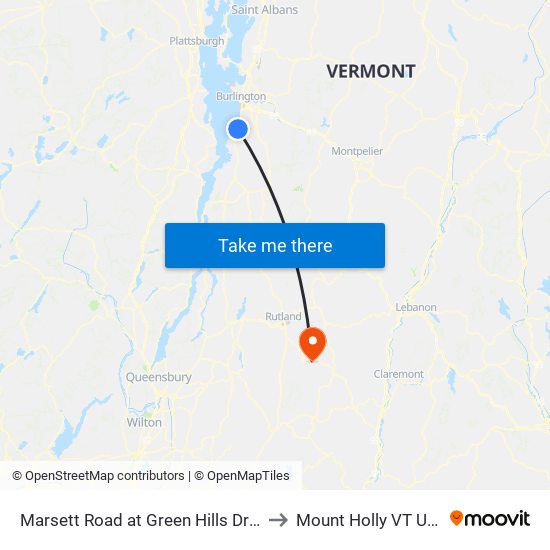 Marsett Road at Green Hills Drive to Mount Holly VT USA map