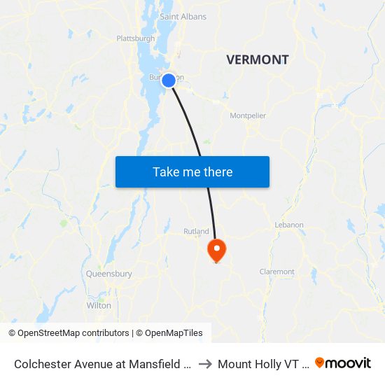 Colchester Avenue at Mansfield Avenue to Mount Holly VT USA map