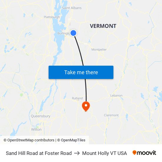 Sand Hill Road at Foster Road to Mount Holly VT USA map